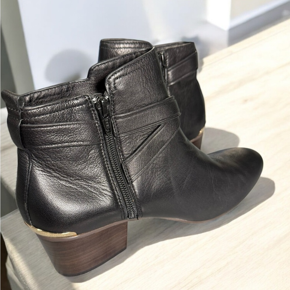 Coach Pauline Black Leather Ankle Boots with Low Heel, Size 8B - Picture 4 of 13
